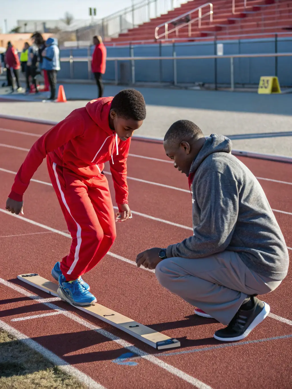 A focused image of young athletes training in a track and field program, highlighting dedication and personal growth.